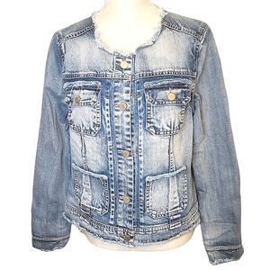 DEMOCRACY | Women's light-blue washed denim jean jacket. Size large.